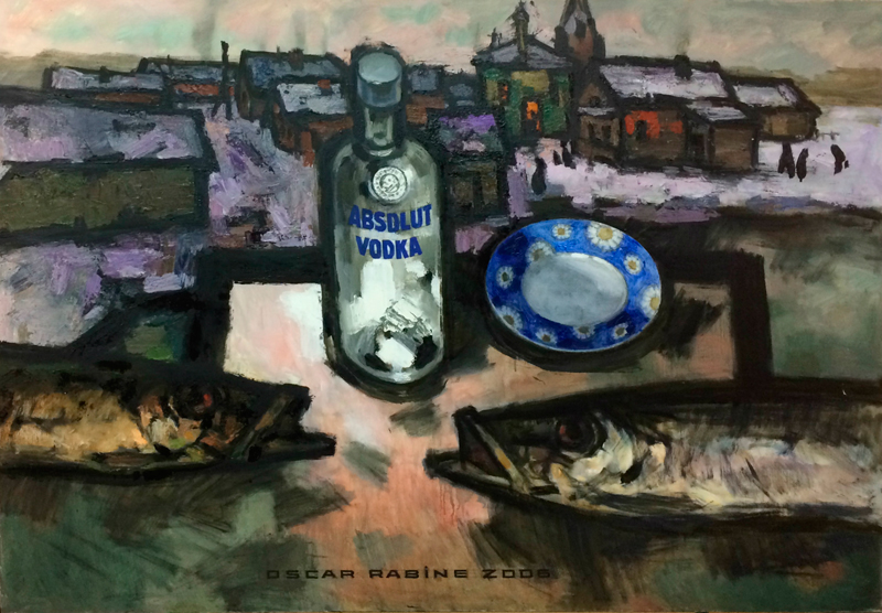 Оскар Рабин Абсолют и две большие  селедки . 2006, Холст, масло,  81×116,5 см